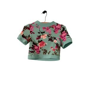 Vesper Women's Top UK 10 Aqua Green Short Sleeve Round Neck Cropped Fitted